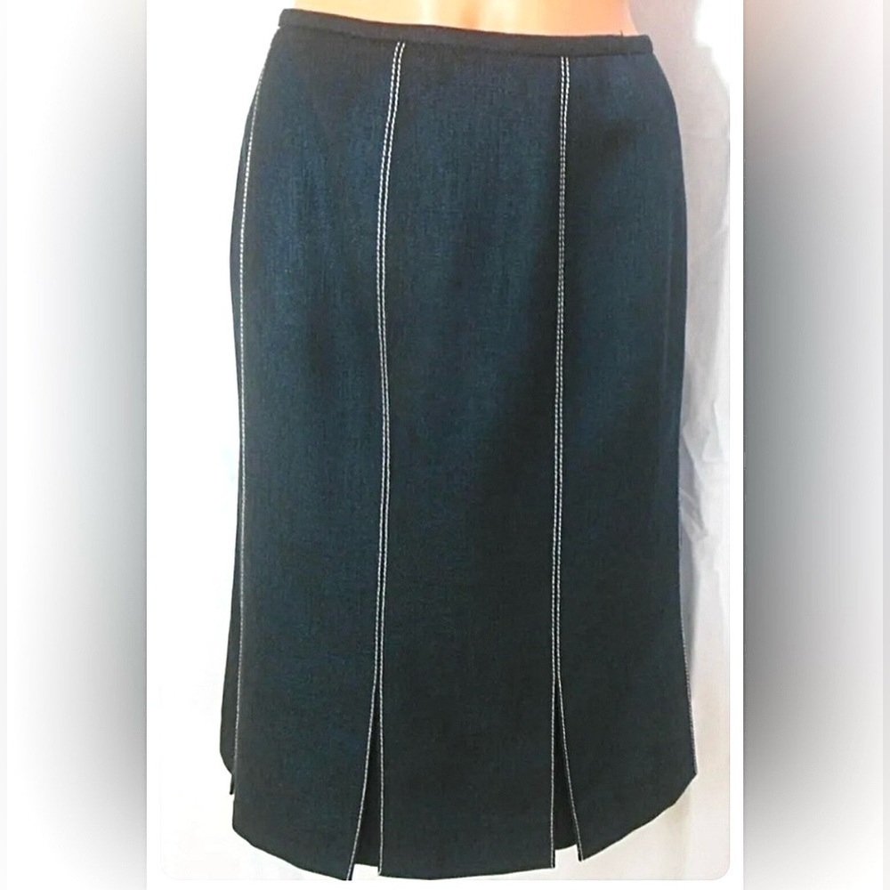 Nipon Boutique Pencil Skirt Linen Blend Navy Blue Kick Pleats 16 Petite Preppy